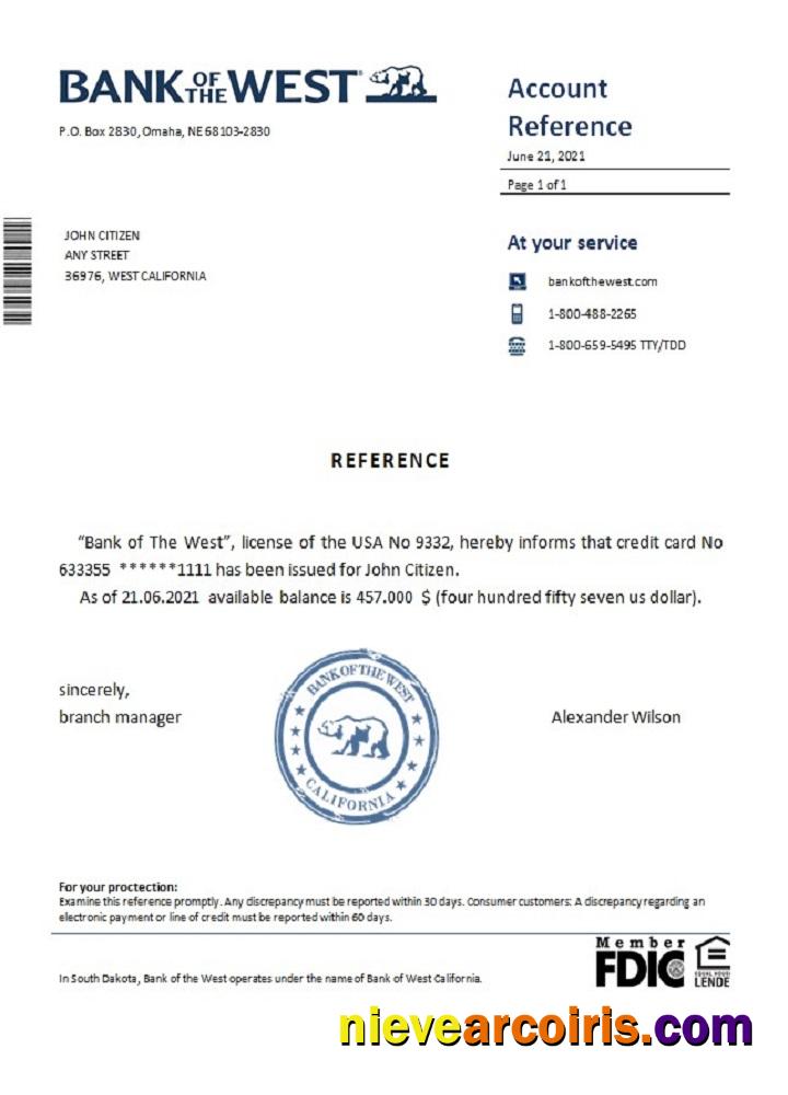 USA Bank of the West reference